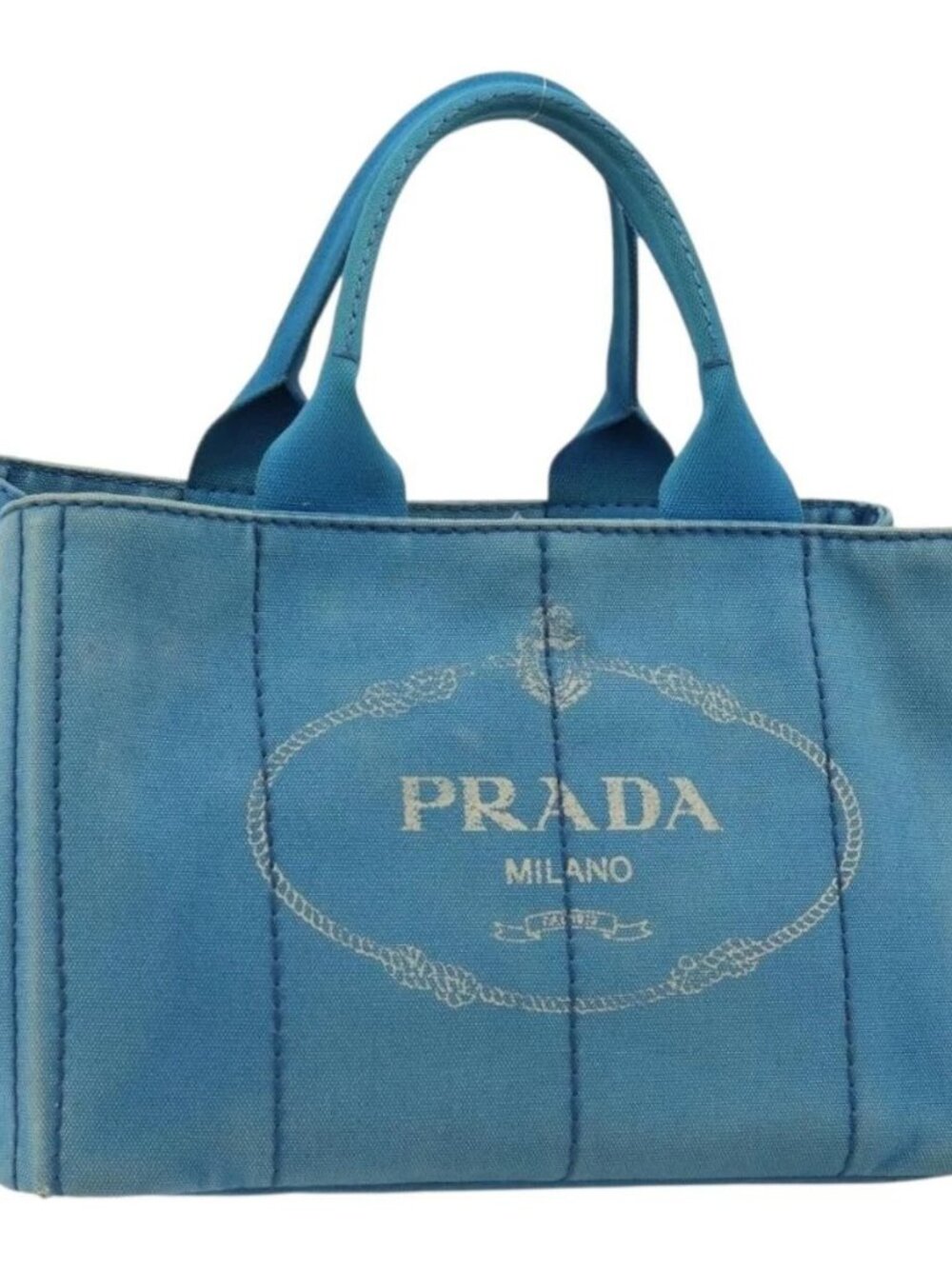 PRADA Kanapa MM Hand Bag Canvas Blue Gold Auth